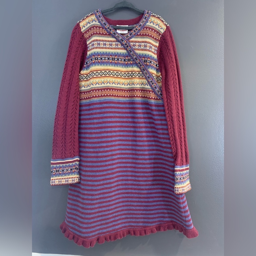 Hanna Andersson Fair Isle Knit Stylish Multicolor Knit Kids Dress size 130